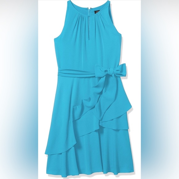 Tahari Asl Womens Blue Tiered Knee Length Belted halter NWOT - Picture 7 of 8